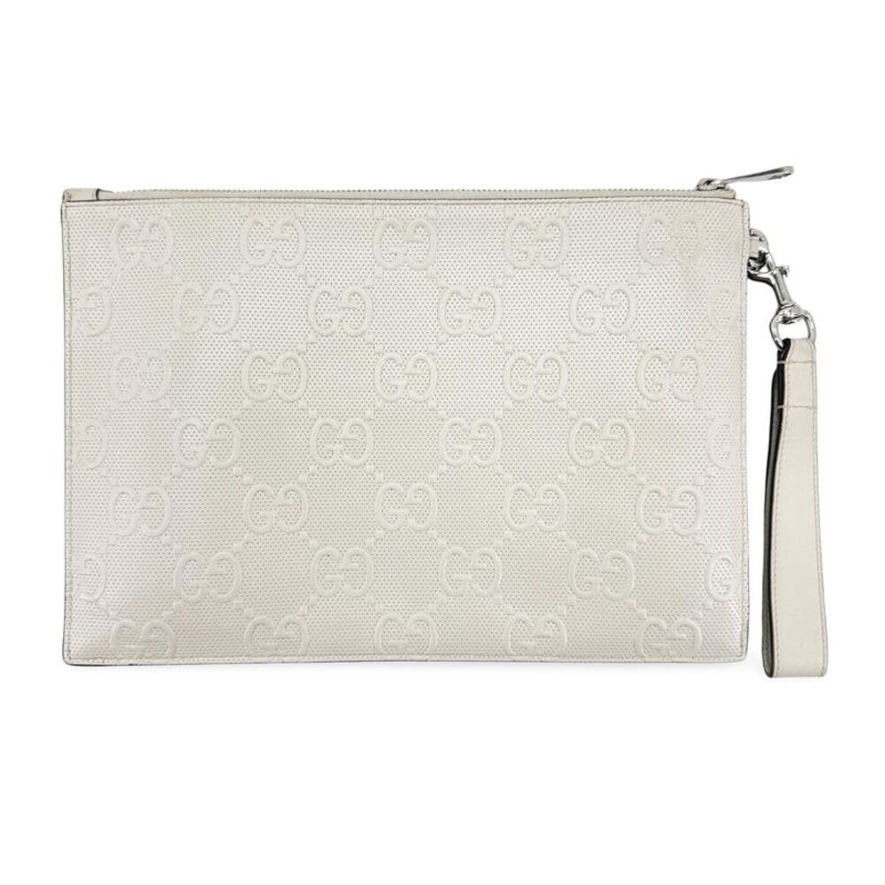 Gucci GG Embossed Leather Clutch White